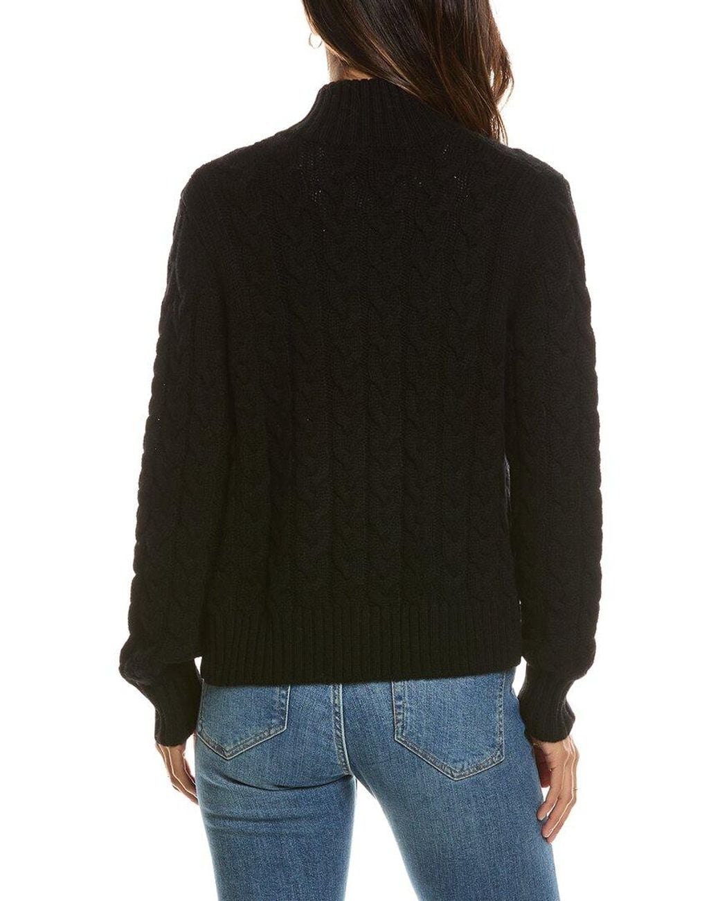 Forte Black Cable Zip Mock Neck 100% Cashmere Cardigan