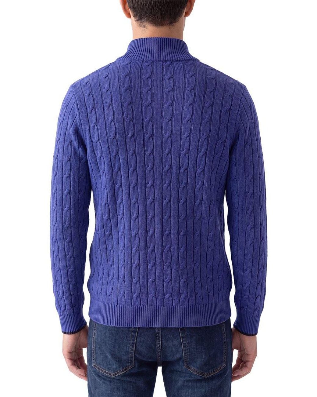 N.Peal Cashmere Blue Albemarle Cable Cashmere 1/2-Zip Sweater for men