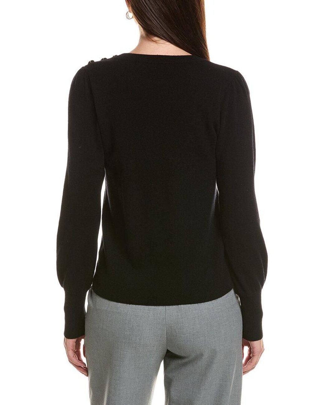 Bruno Magli Black Button Shoulder Wool & Cashmere-blend Sweater