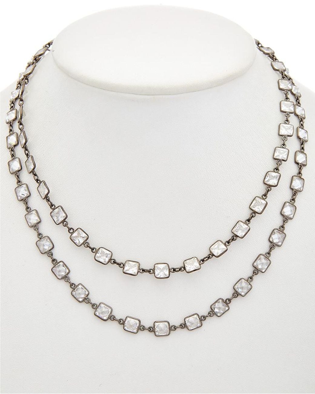 Rachel Reinhardt Jewelry White Plated Silver Cz Layered Necklace