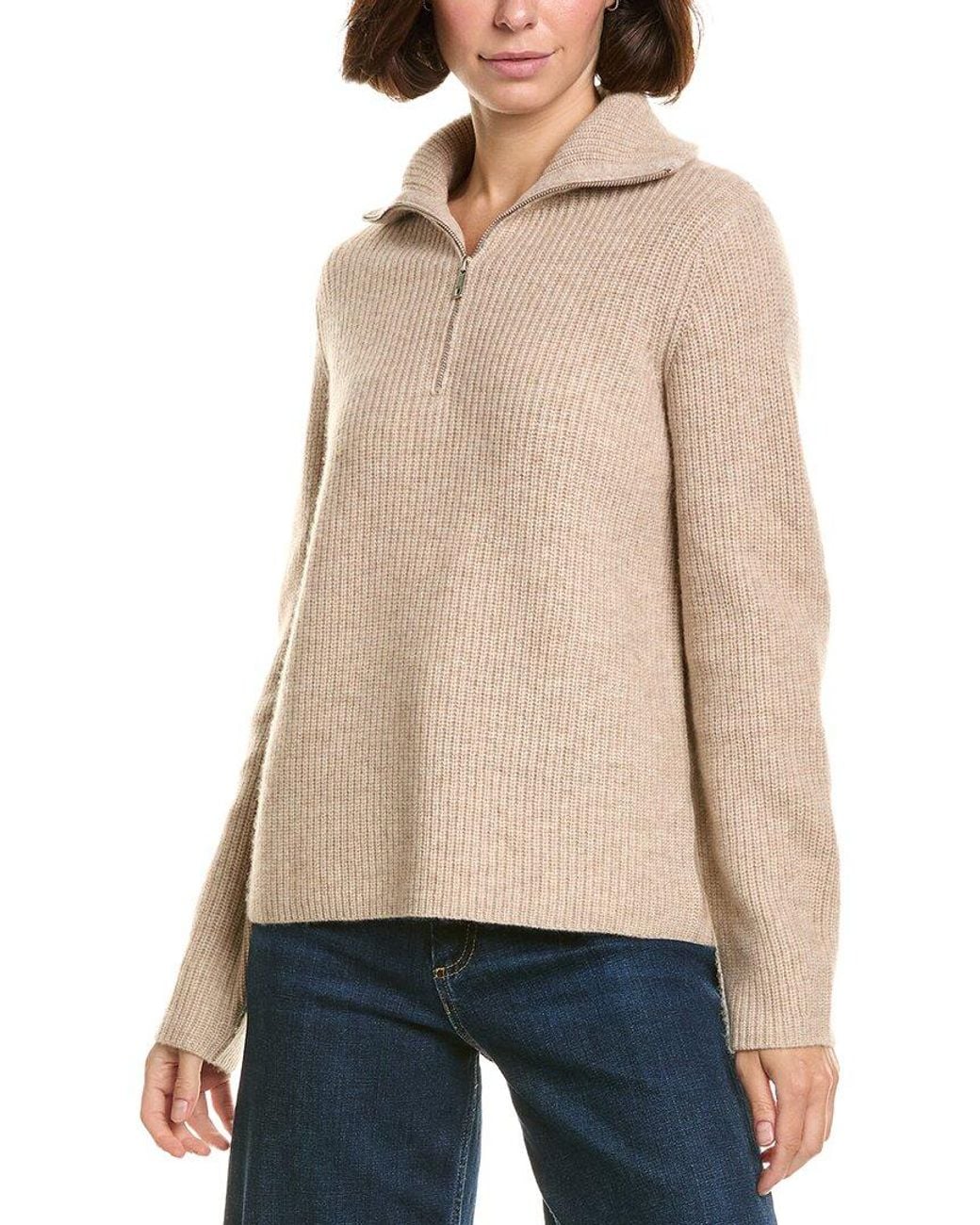 InCashmere Natural Zip Polo Box Stitch Wool & Cashmere-Blend Pullover
