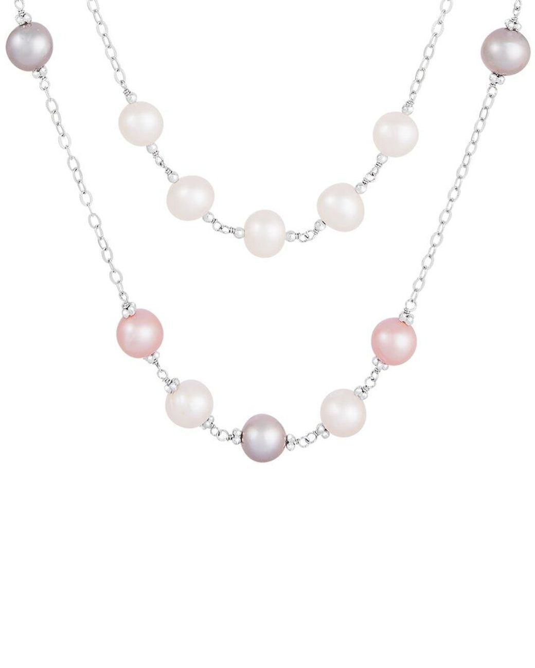 Splendid White Rhodium Plated 7-10mm Pearl Cz Pendant Necklace