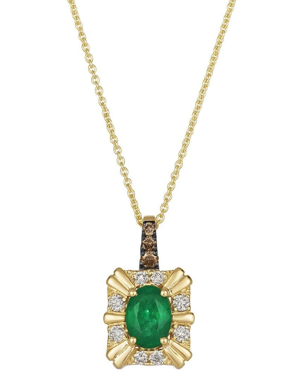Le Vian Metallic Le Vian 14K 0.72 Ct. Tw. Diamond & Emerald Center Stone Pendant Necklace