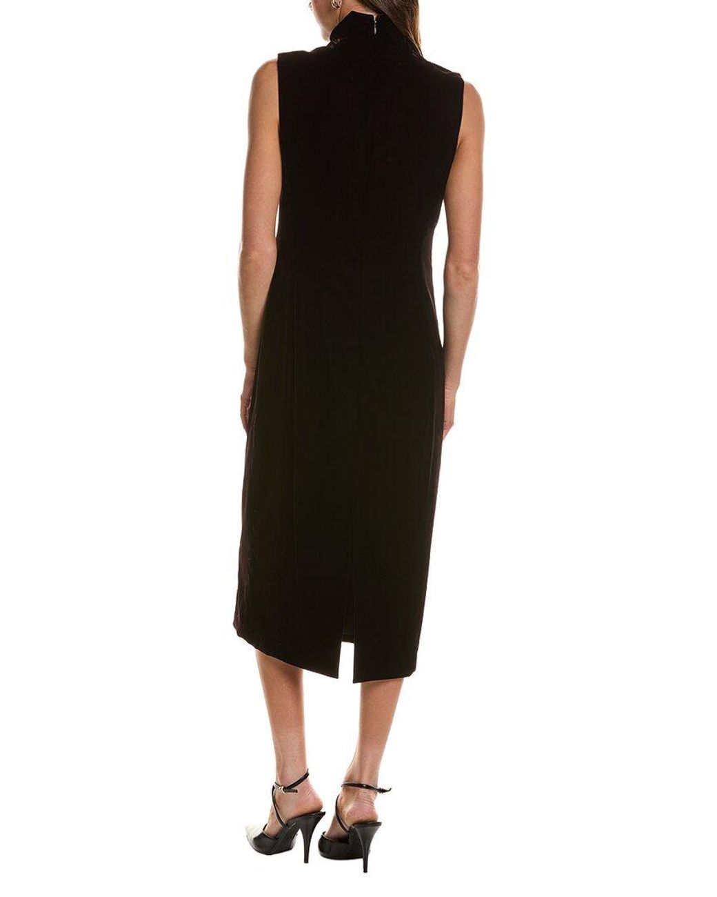 Theory Black Velvet Funnel Neck Midi Dress