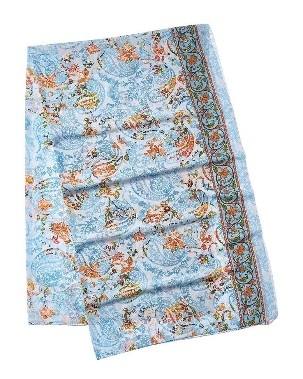 La Fiorentina Blue Silk-Blend Printed Scarf