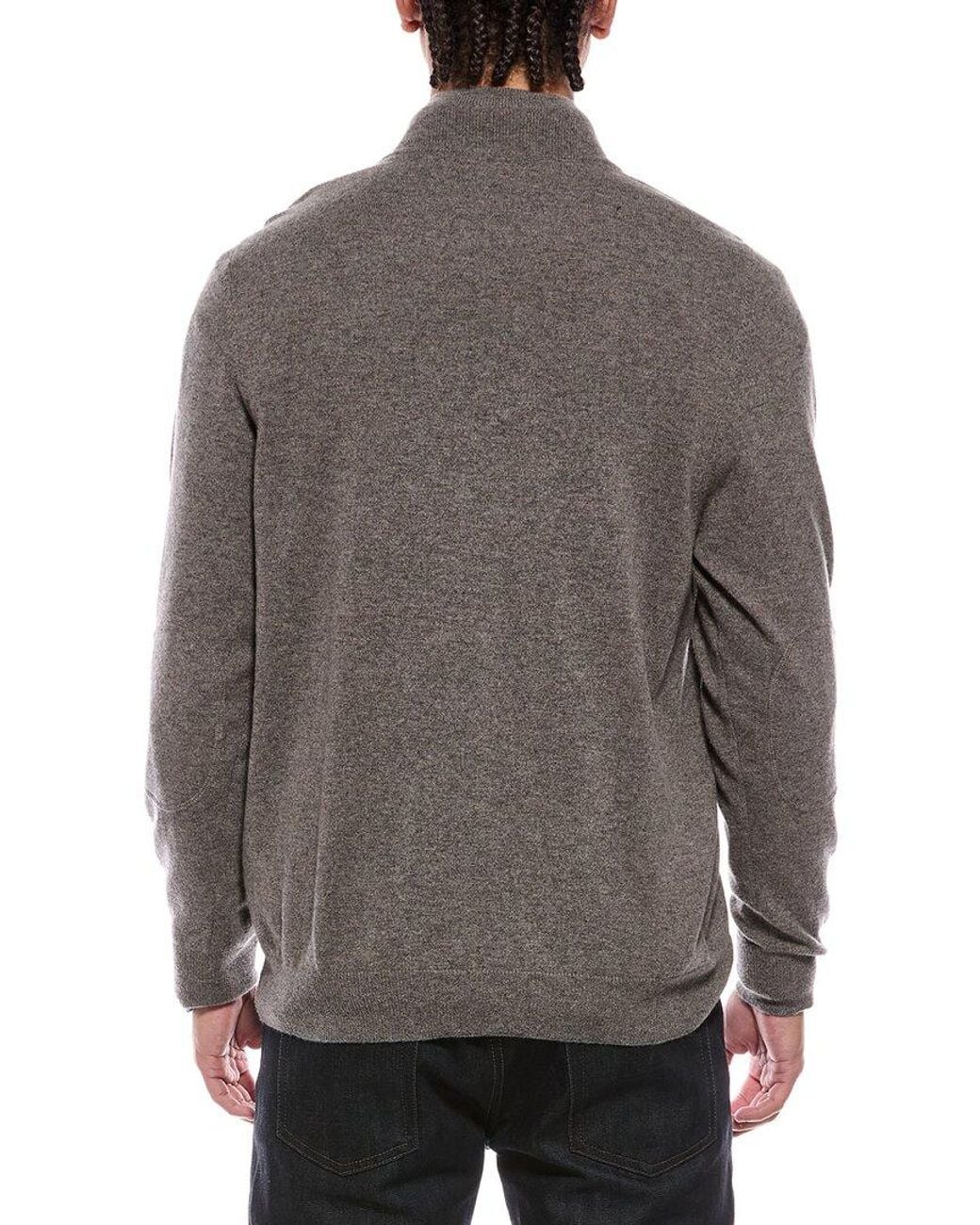 N.Peal Cashmere Gray Carnaby 1/2-Zip 100% Cashmere Mock Neck Sweater for men
