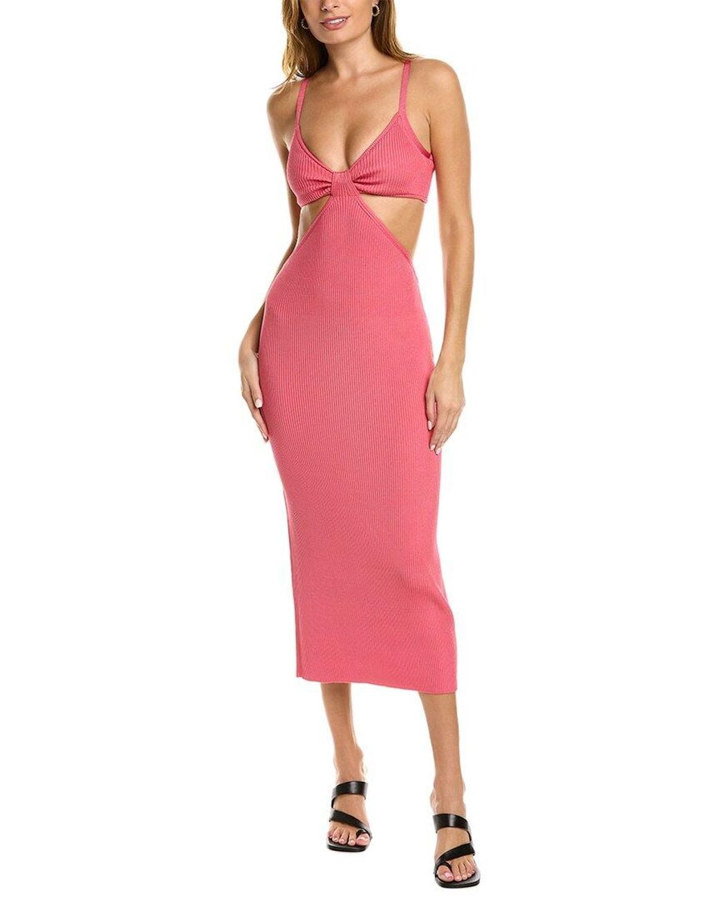 Cult Gaia Pink Serita Ribbed Knit Cut-out Midi Dress