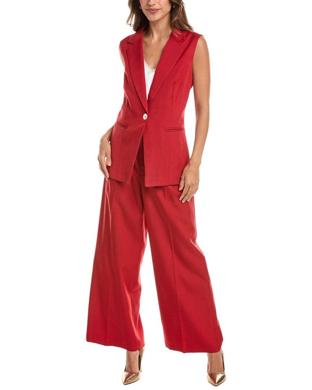 Pascale La Mode Red 2Pc Premium Elegant Blazer & Pant Set