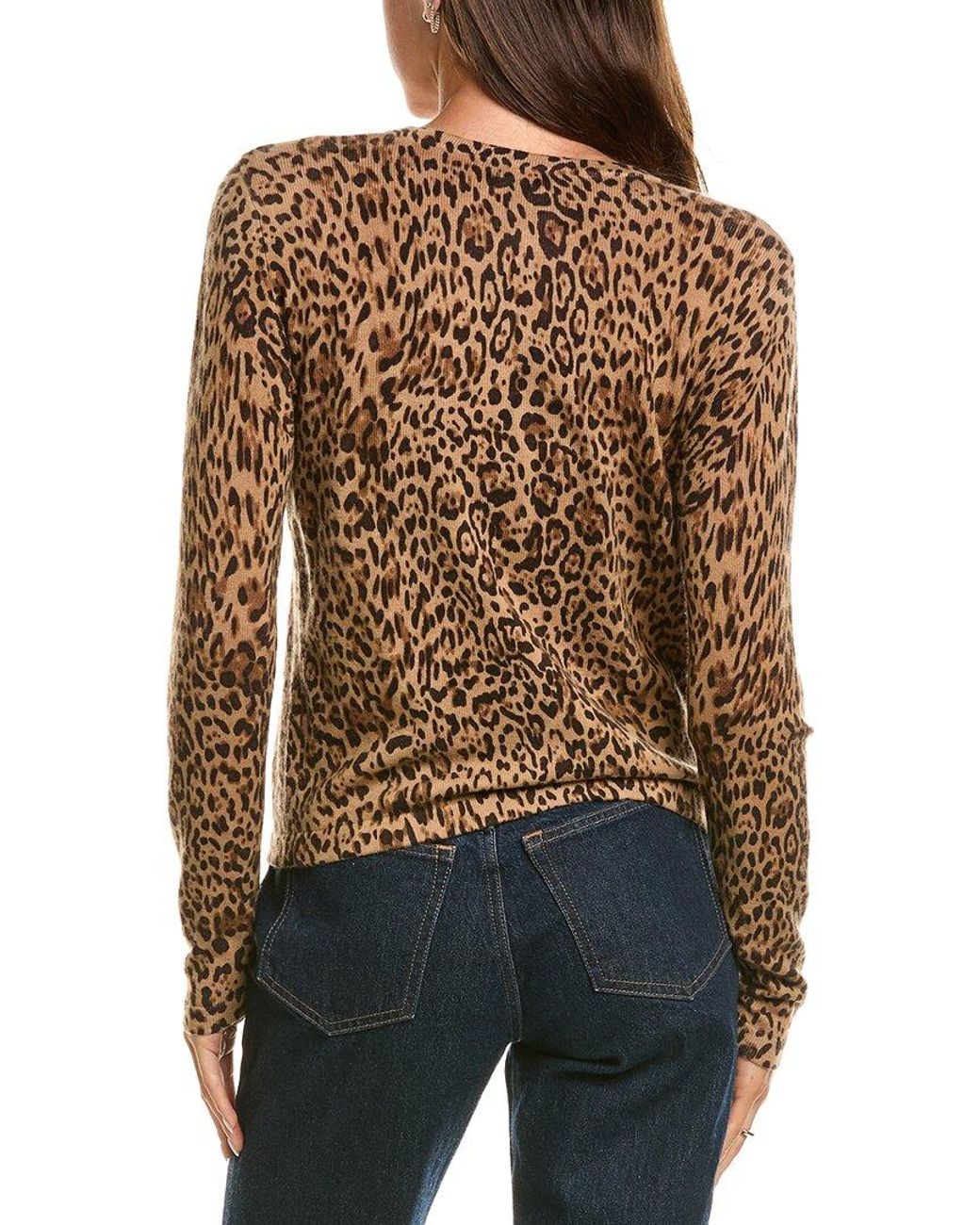 Sofiacashmere Brown Leopard Print Wool & Cashmere-Blend Cardigan