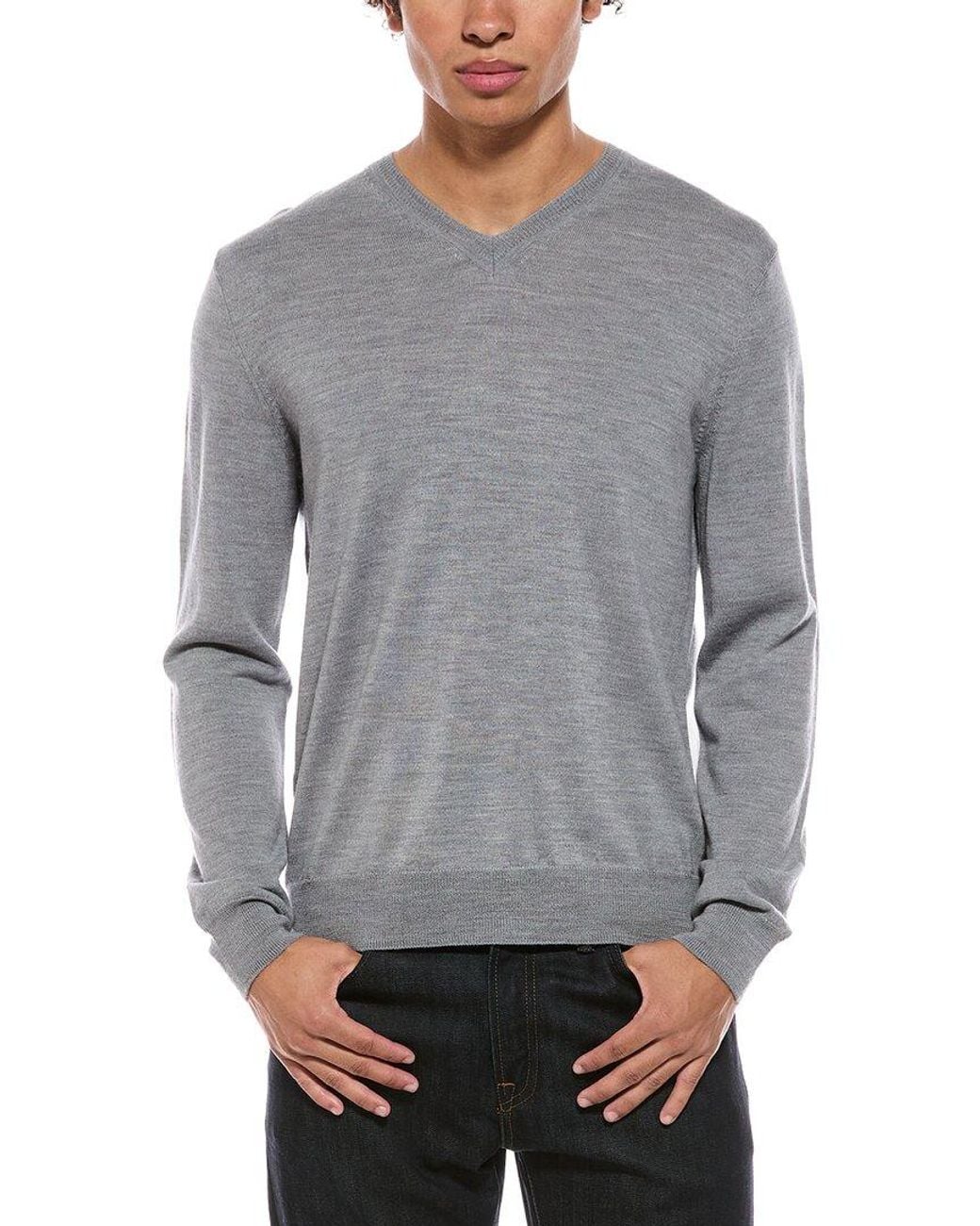 Bruno Magli Gray Merino Wool-Blend V-Neck Sweater for men