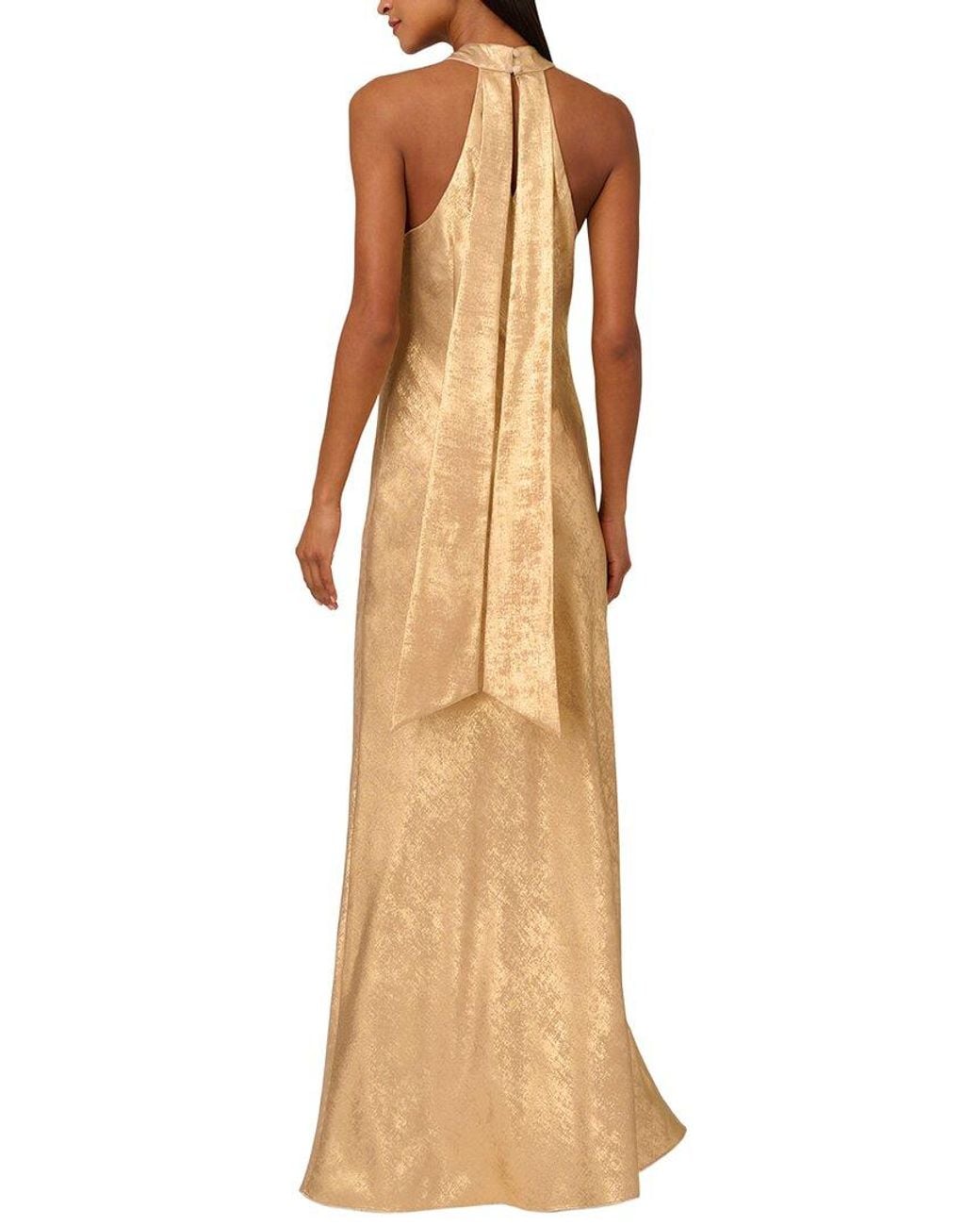 Adrianna Papell White Foiled Woven Halter Gown