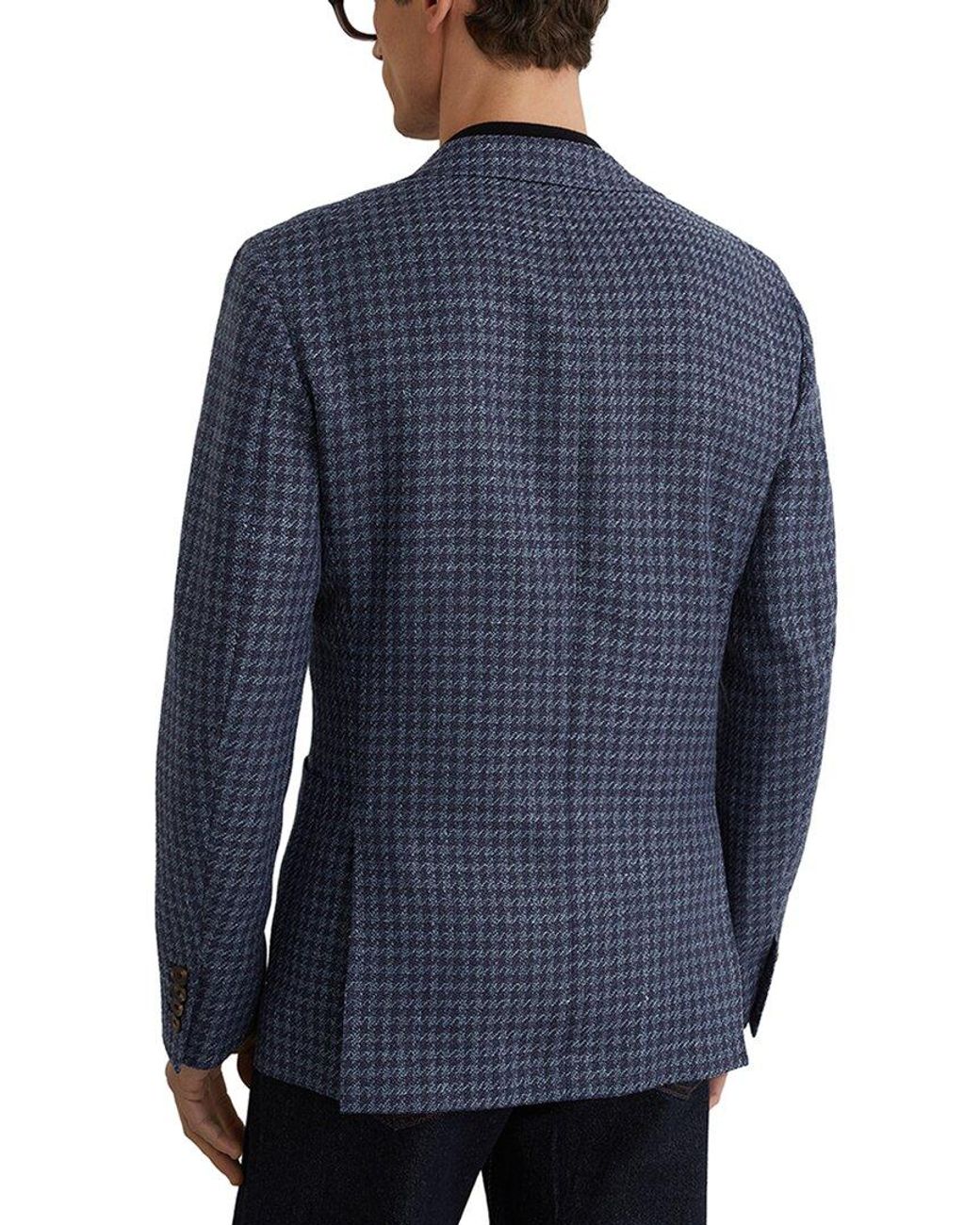 Reiss Blue Romana Notch Dogtooth Linen & Wool-Blend Formal Jacket for men