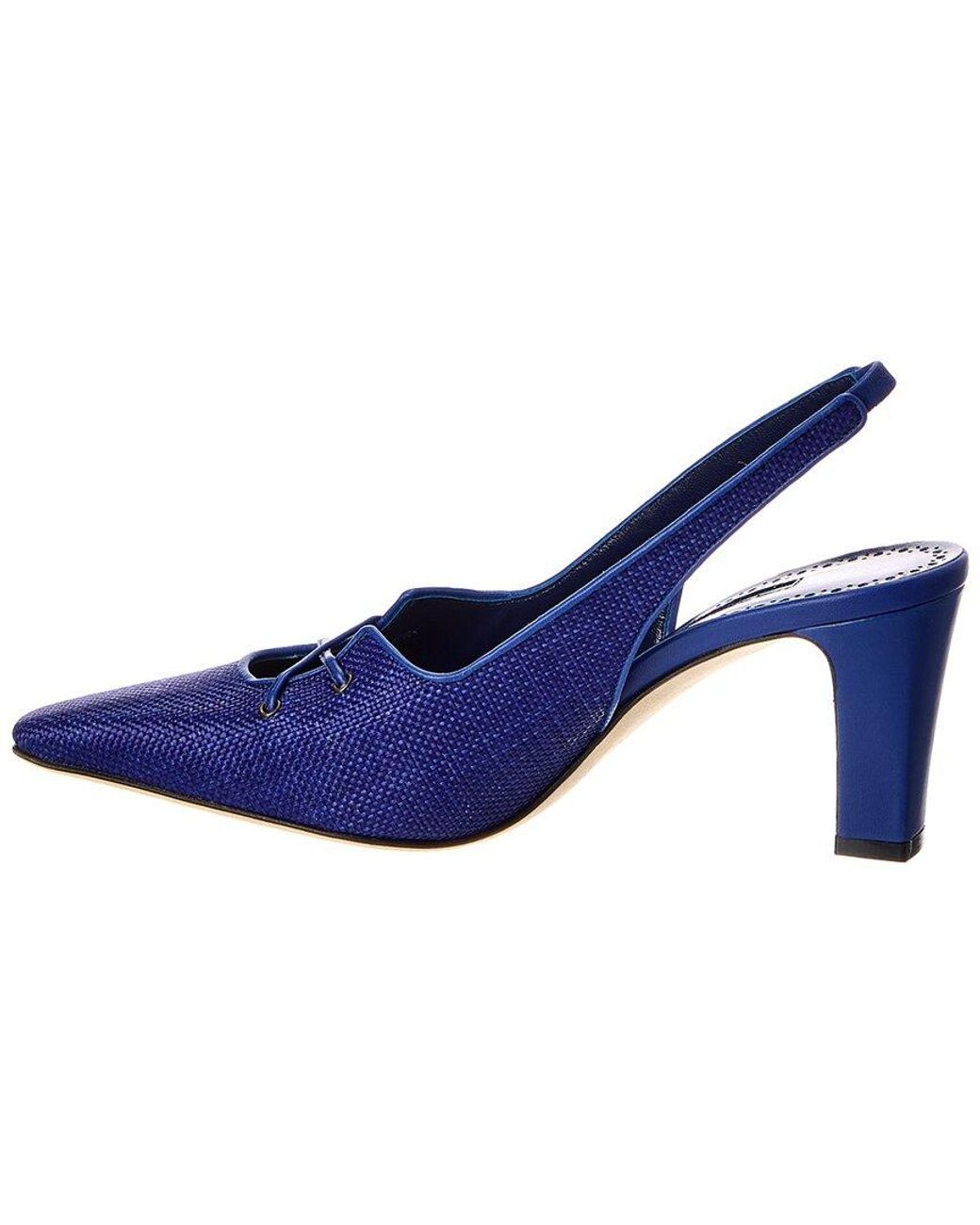 Manolo Blahnik Blue Montbalo 70 Raffia Slingback Pump