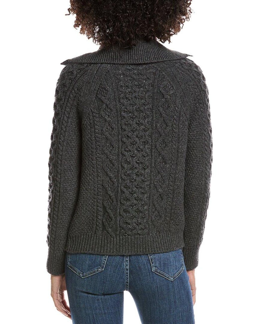 Forte Black Wool & Cashmere-Blend Luxe Cable Cardigan