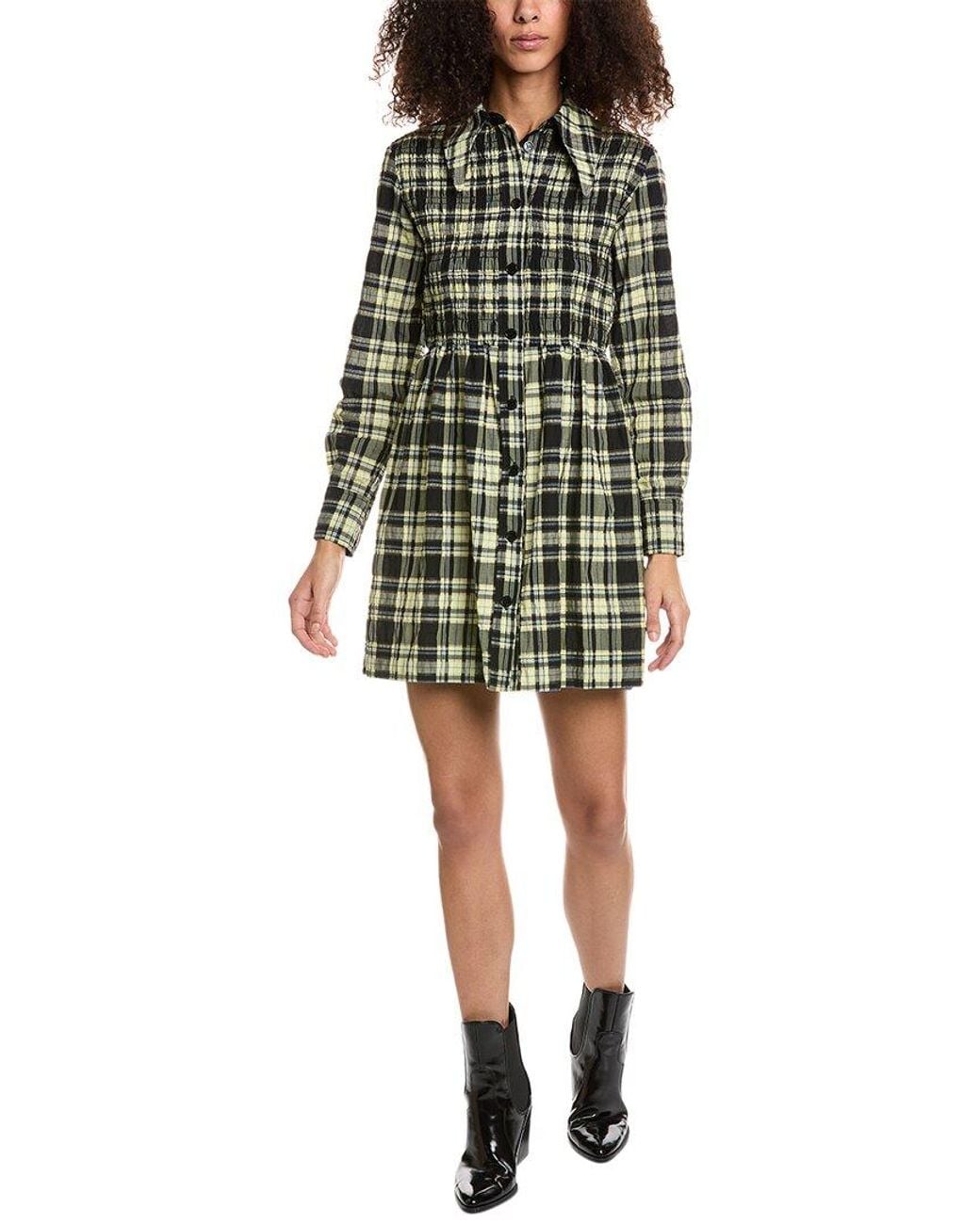 Ganni Green Seersucker Shirtdress