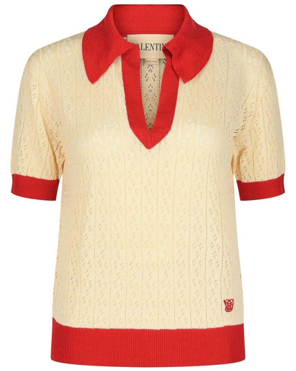 Valentino Orange Pointelle Knit Linen-Blend Polo Shirt