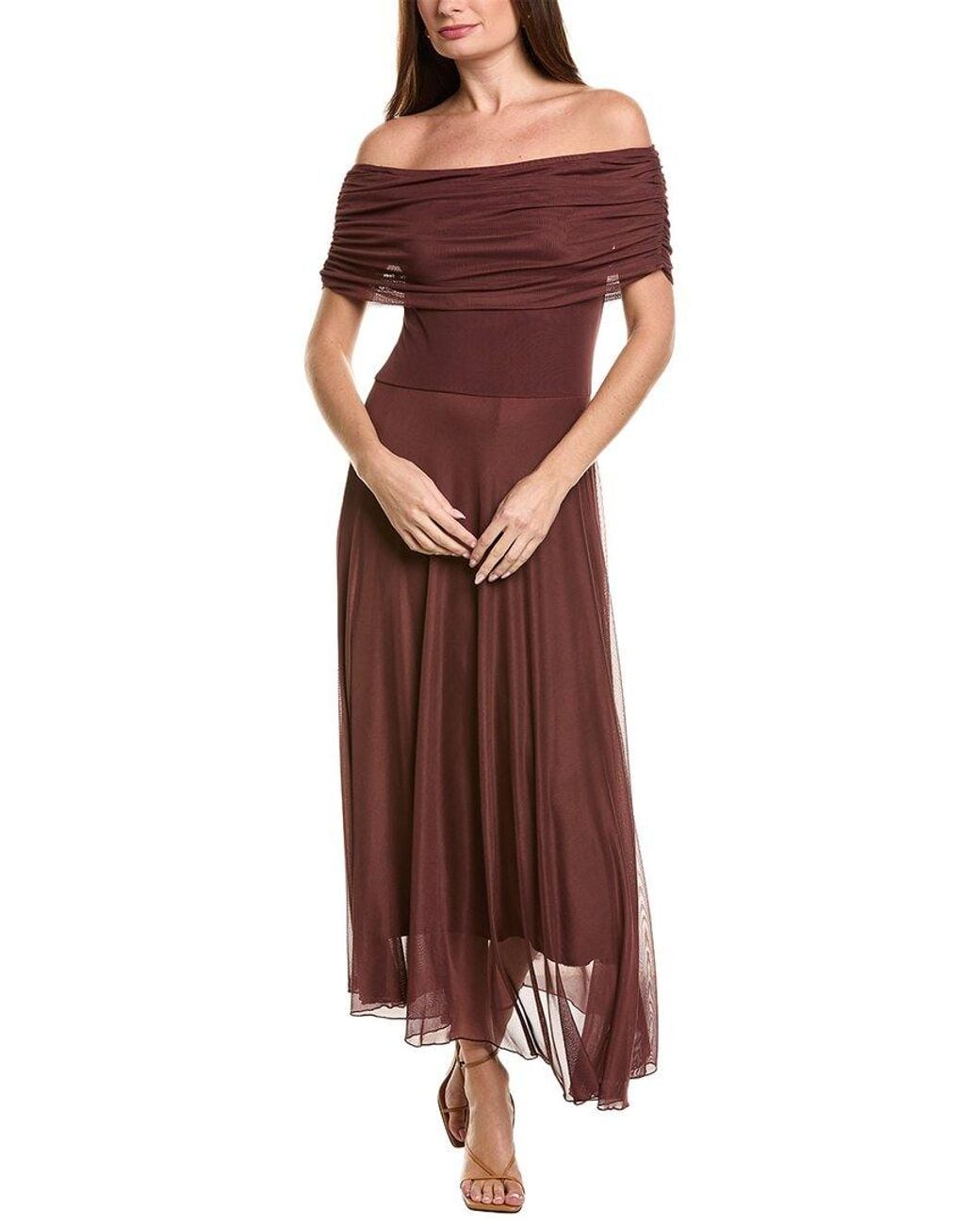 IPPONELLI Brown Solid Off-shoulder Maxi Dress
