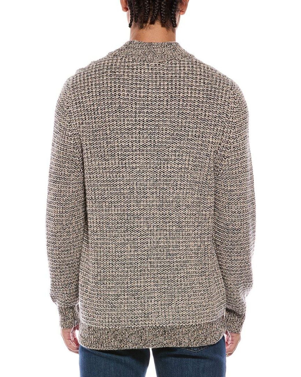 N.Peal Cashmere Gray Beauchamp Marl Half Button 100% Cashmere Mock Neck Sweater for men