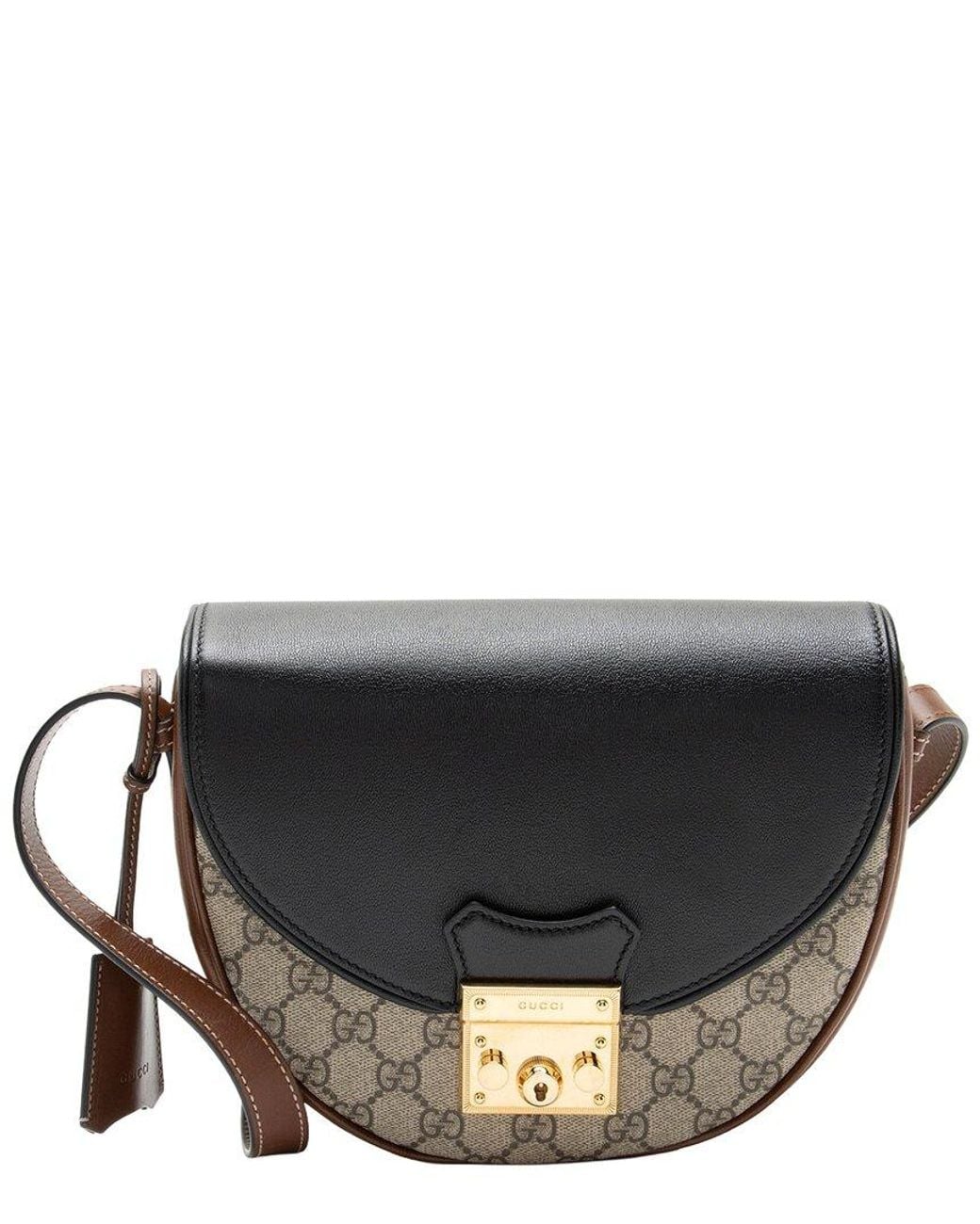Gucci Black Beige GG Supreme Canvas Padlock Saddle Small Shoulder Bag (authentic Pre-loved)