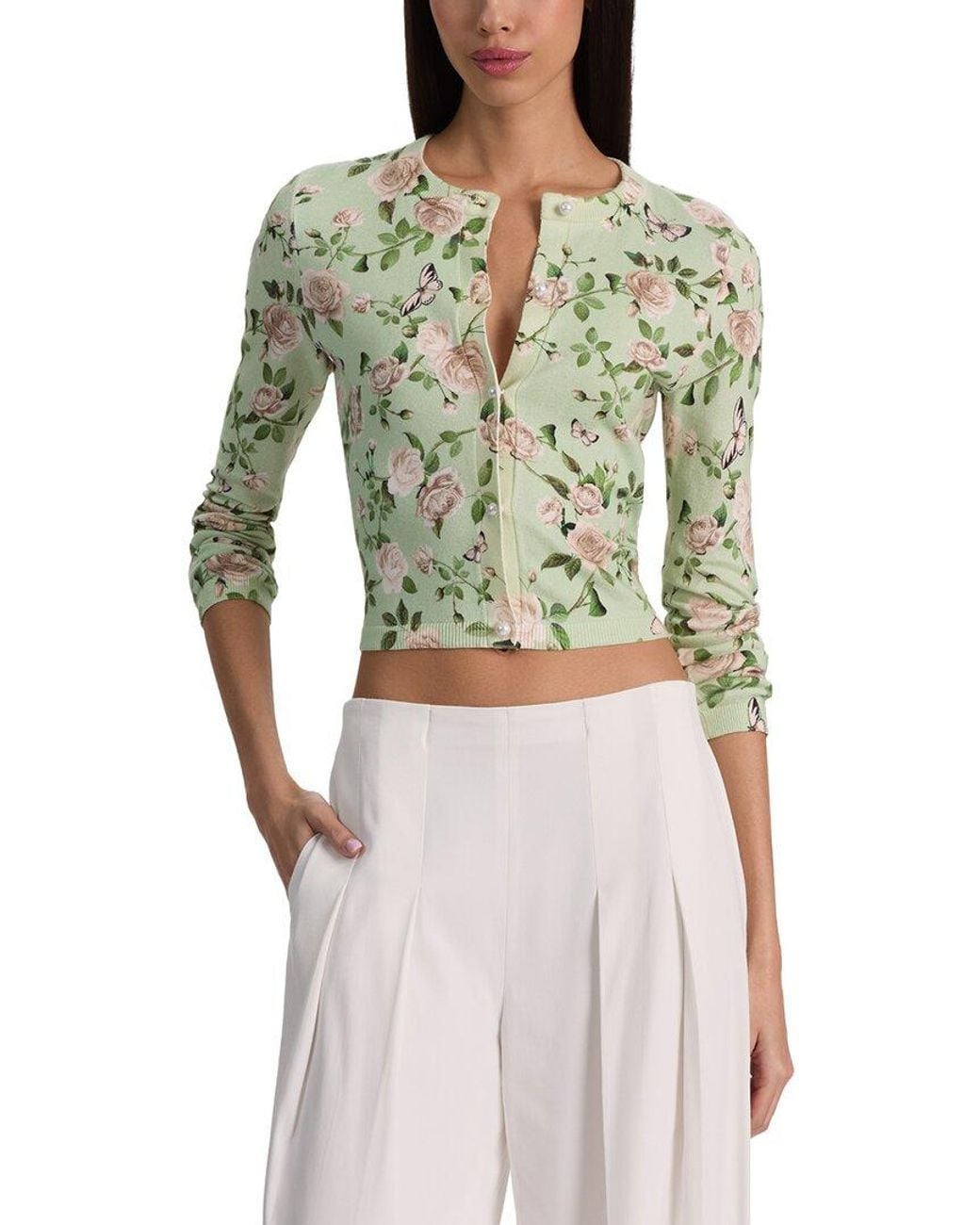 Alice + Olivia Green Carson Printed Cardigan