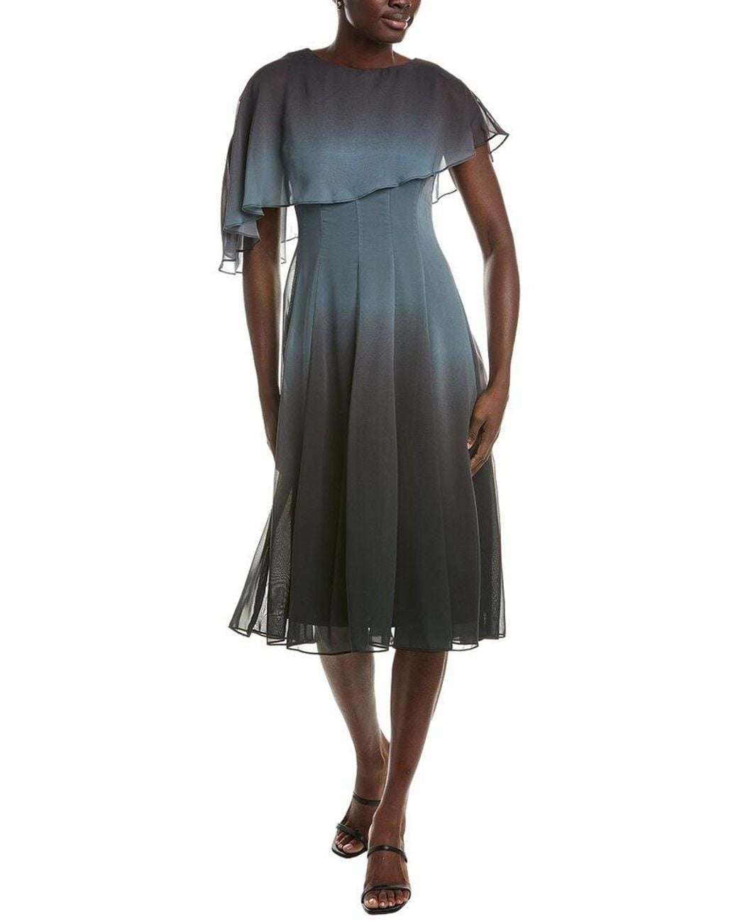 Maison Tara Blue Capelet Midi Dress