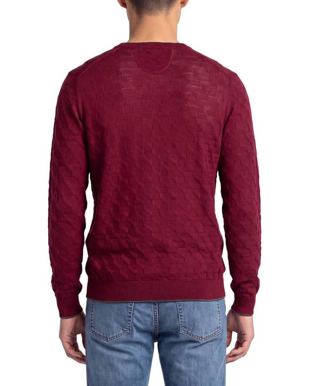 Raffi Red Jacquard Wool-Blend V-Neck Sweater for men