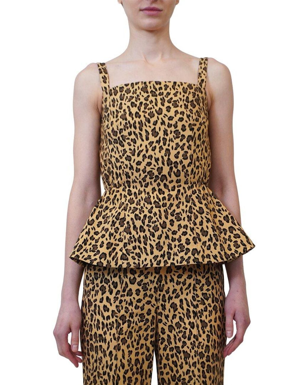 Adam Lippes Natural Square Neck Peplum Top