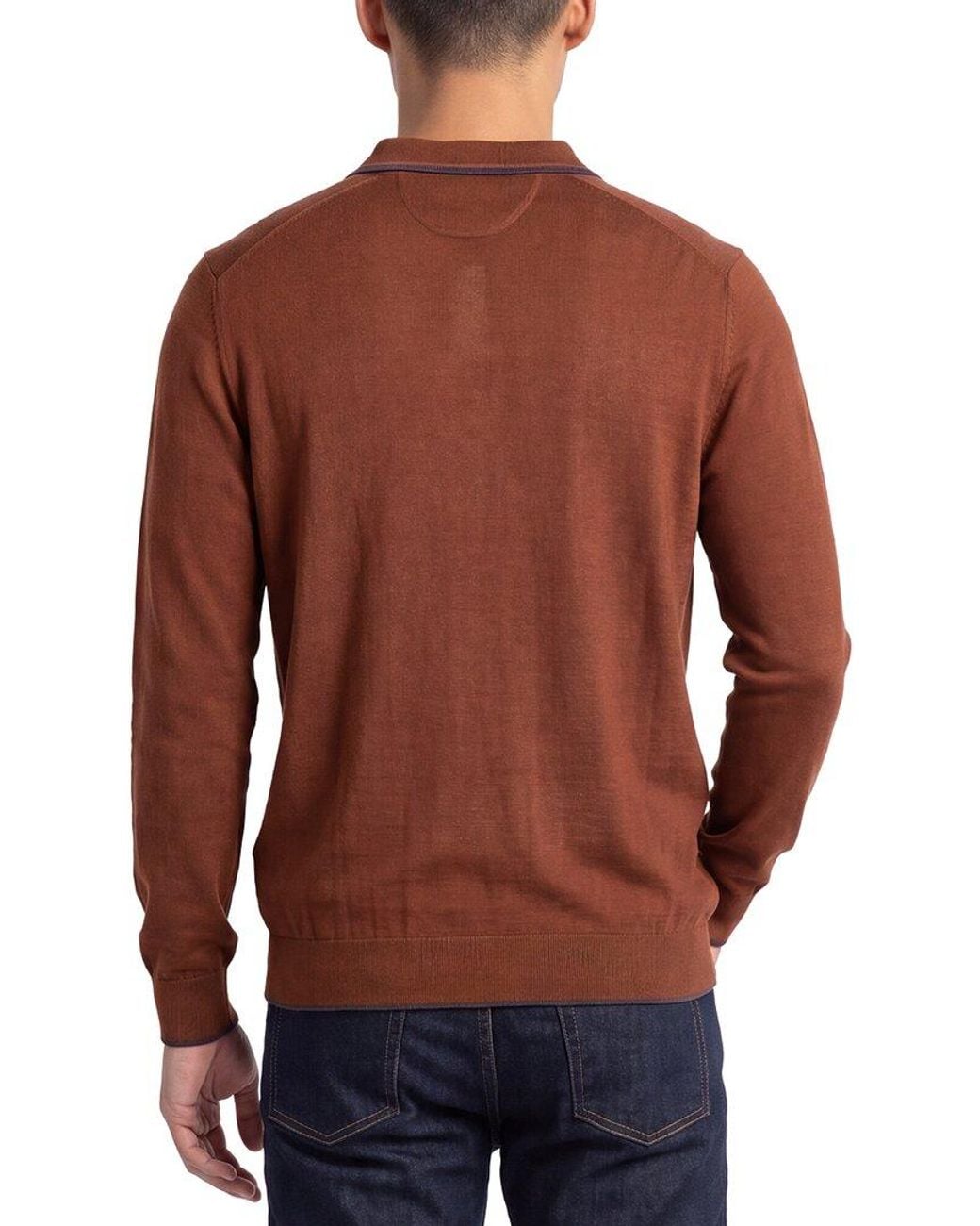 Raffi Brown Jacquard Polo Sweater for men