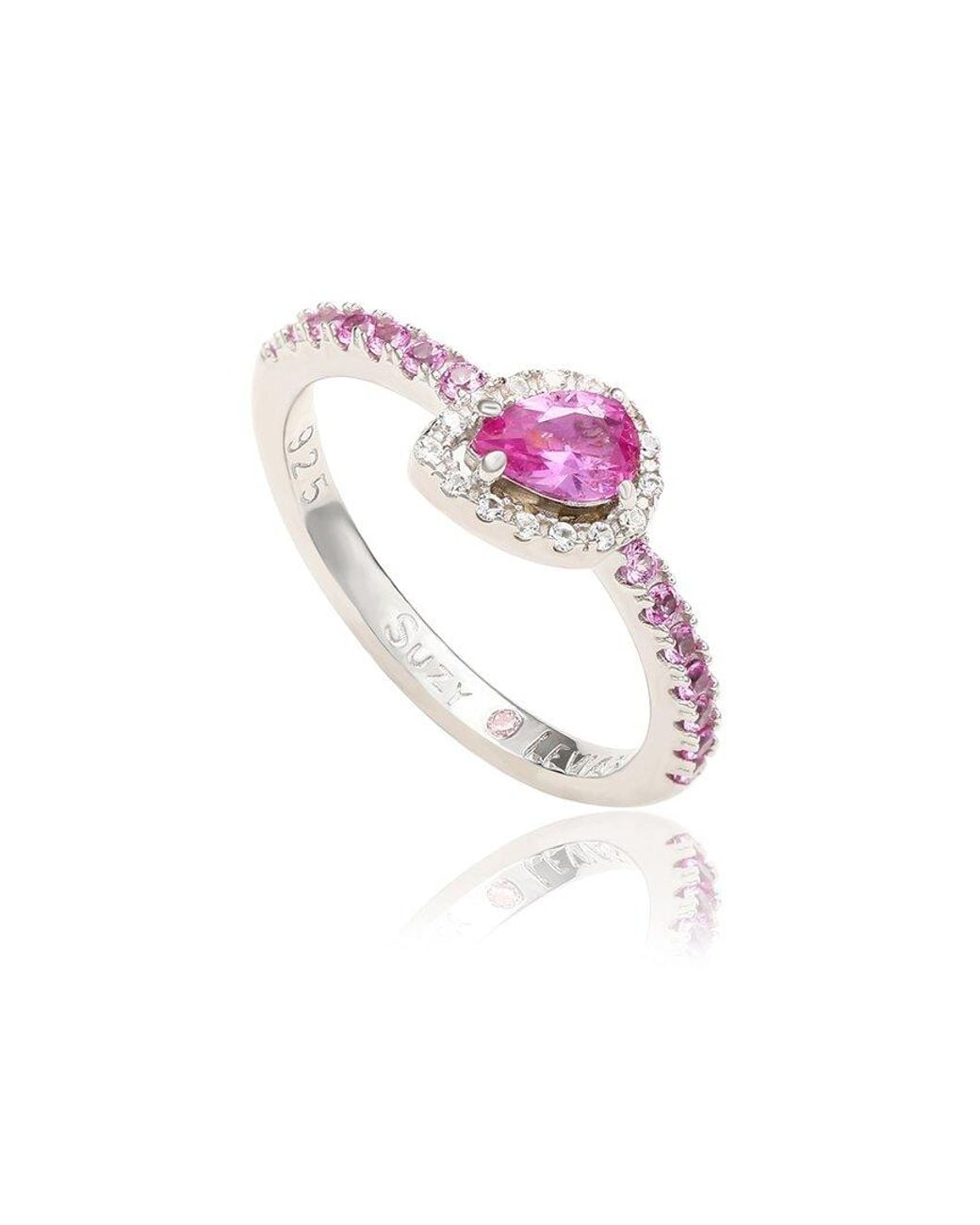 Suzy Levian Pink Silver 0.02 Ct. Tw. Diamond & Gemstone Ring