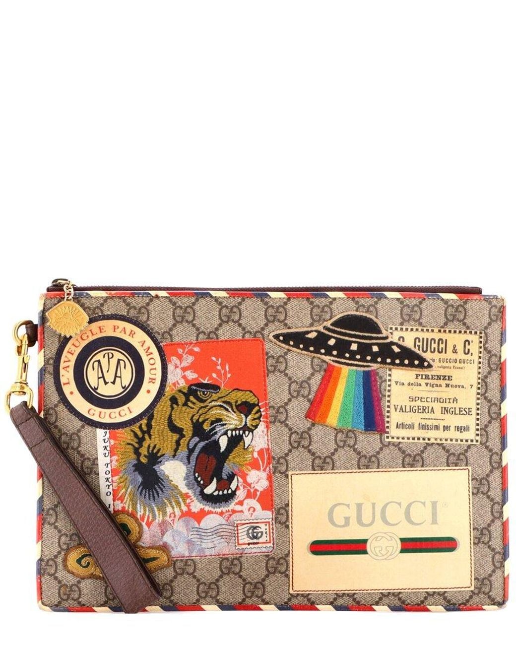 Gucci Multicolor Gg Coated Canvas Courrier Pouch With Applique (Authentic Pre- Loved)