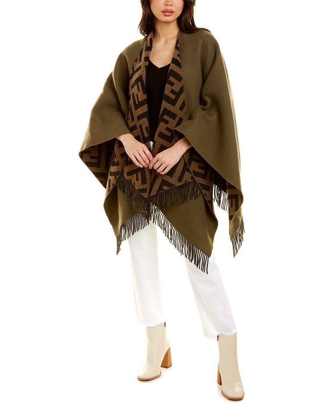 Fendi Ff Wool & Cashmere-blend Poncho in Brown | Lyst