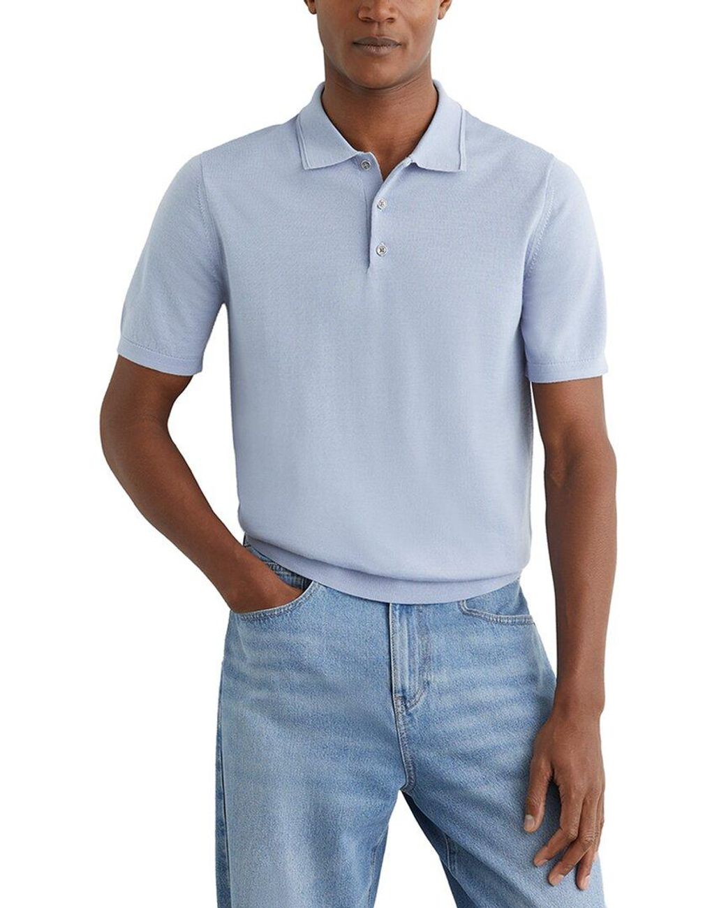 Reiss Blue Manor Half Button Meri Wool Sweater for men