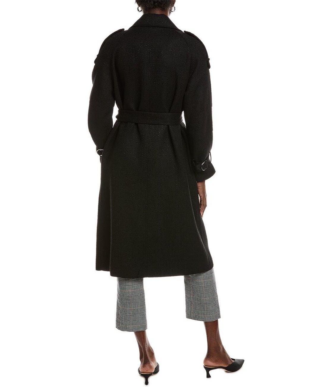 Maje Black Tweed Trench Coat