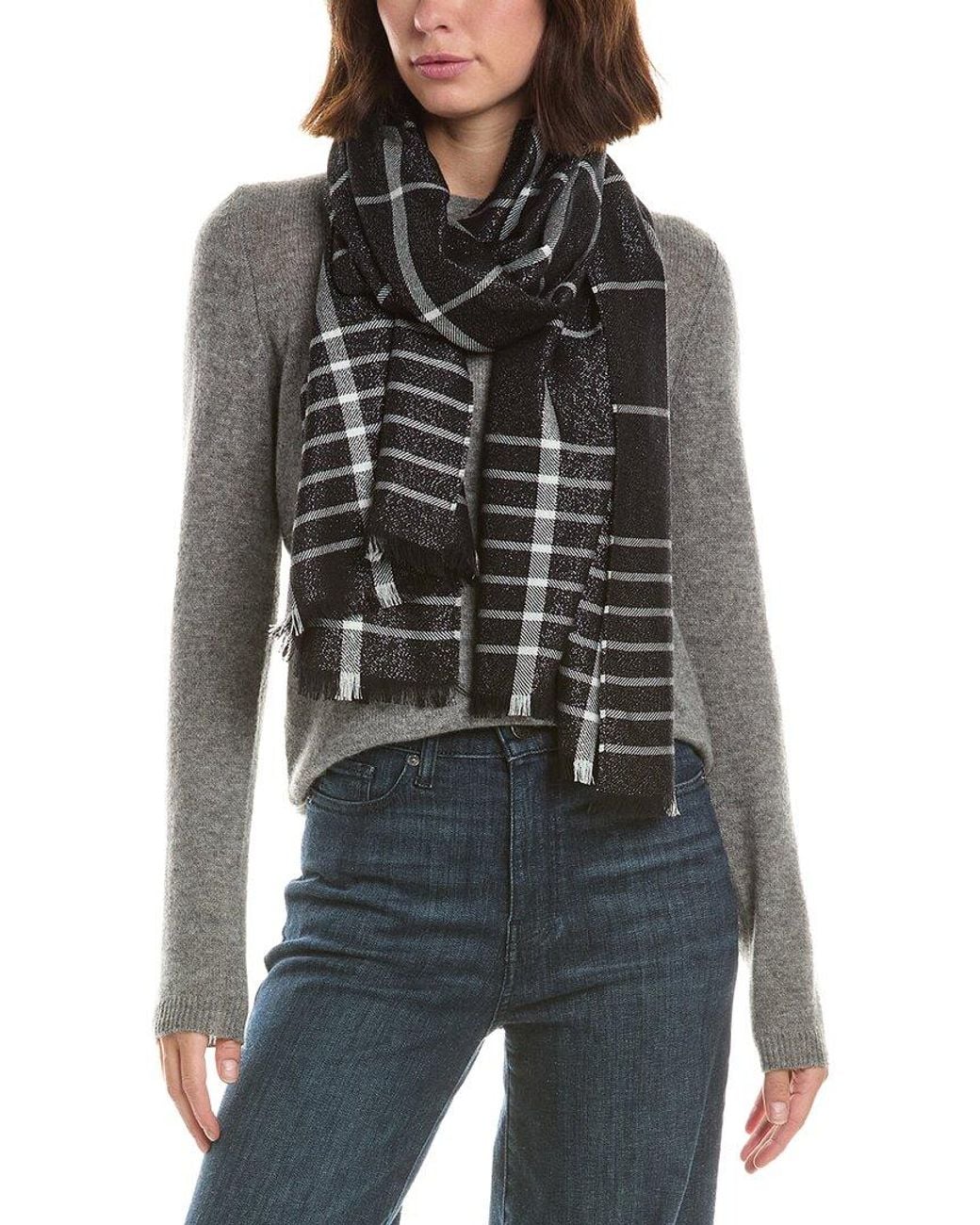 Brooks Brothers Black Bordered Windowpane Wool-blend Wrap