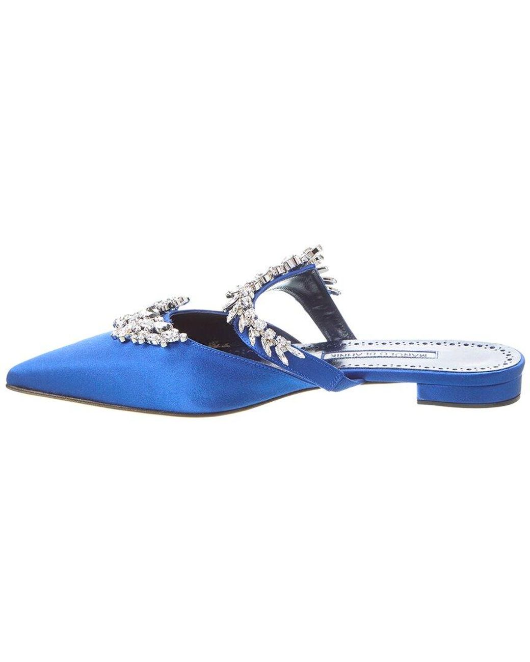 Manolo Blahnik Blue Lurum Satin Flat