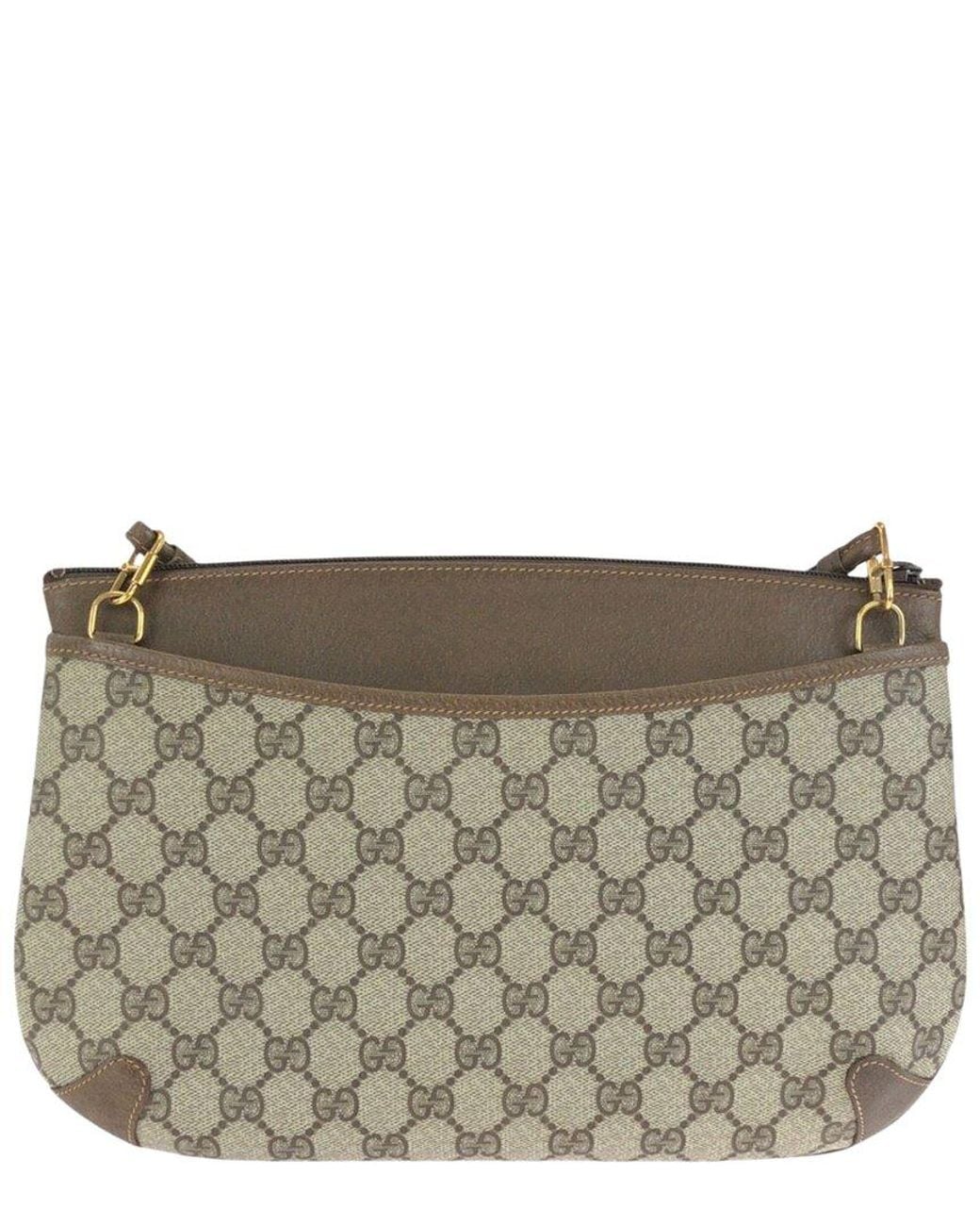 Gucci Gray Beige Gg Supreme Canvas & Leather Shoulder Bag (authentic Pre-loved)