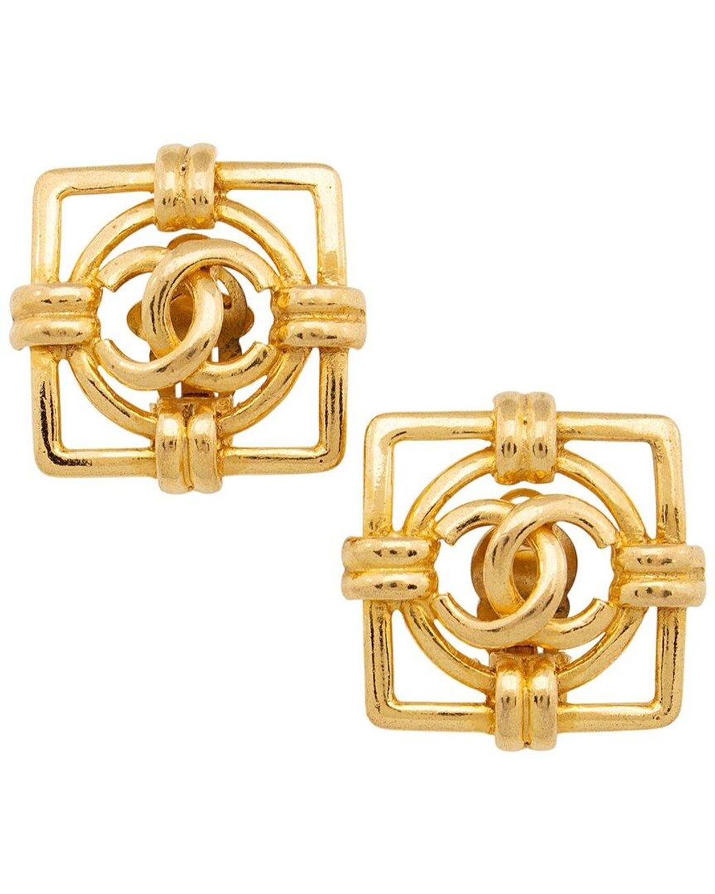 Chanel Metallic Cc Square Clip-On Earrings (Authentic Pre-Loved)