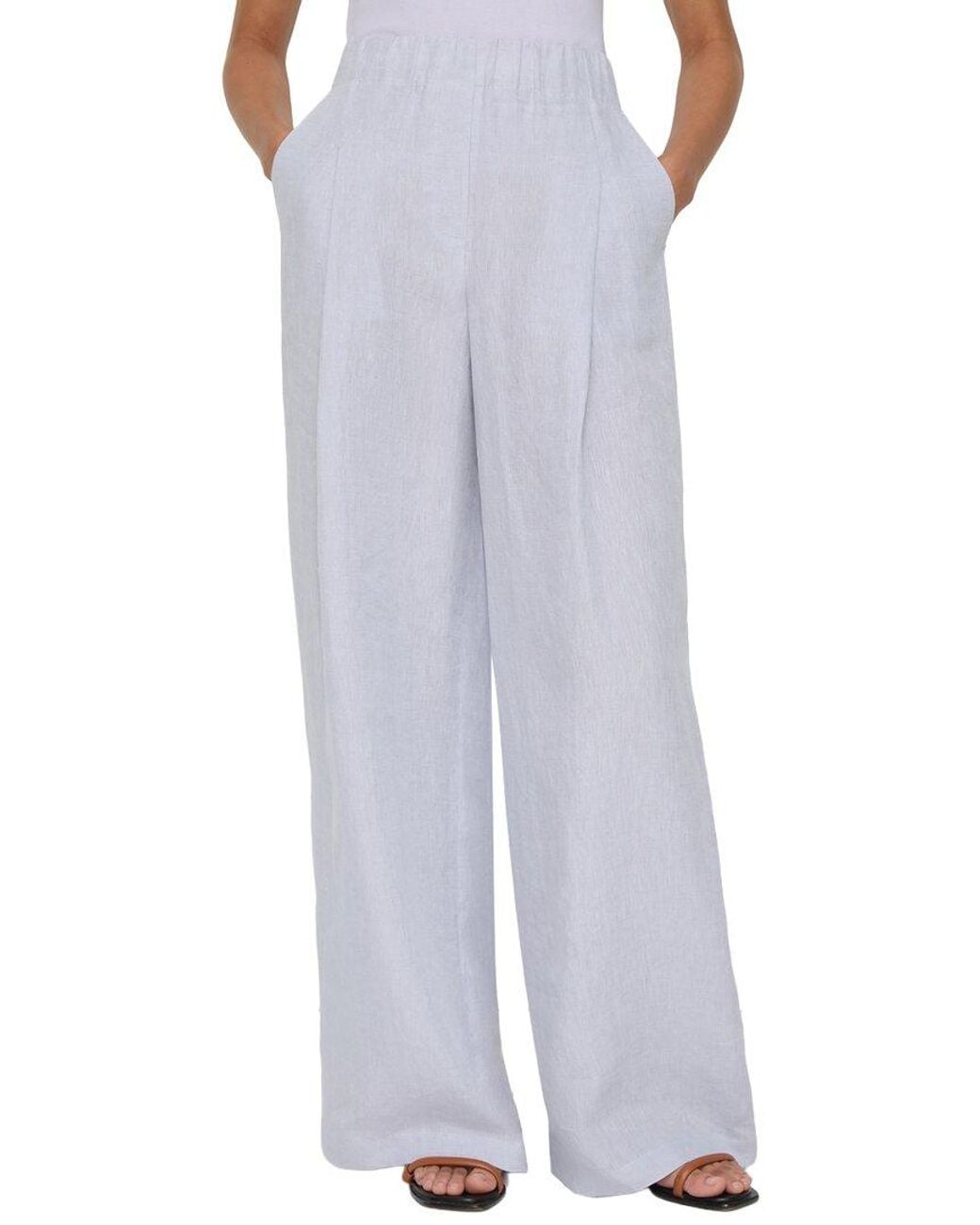 Lafayette 148 New York Gray Wide Leg Astor Pleat Front Linen Pant
