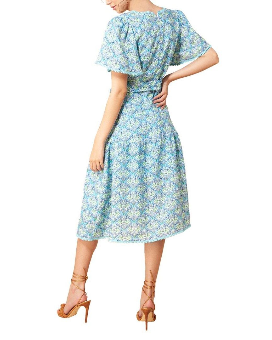 Hale Bob Blue V-neck Linen Midi Dress