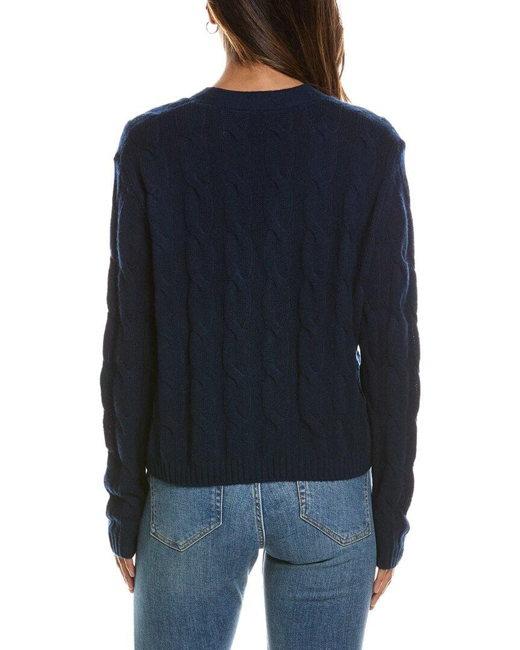 Forte Blue Cable V-Neck Wool & Cashmere-Blend Cardigan