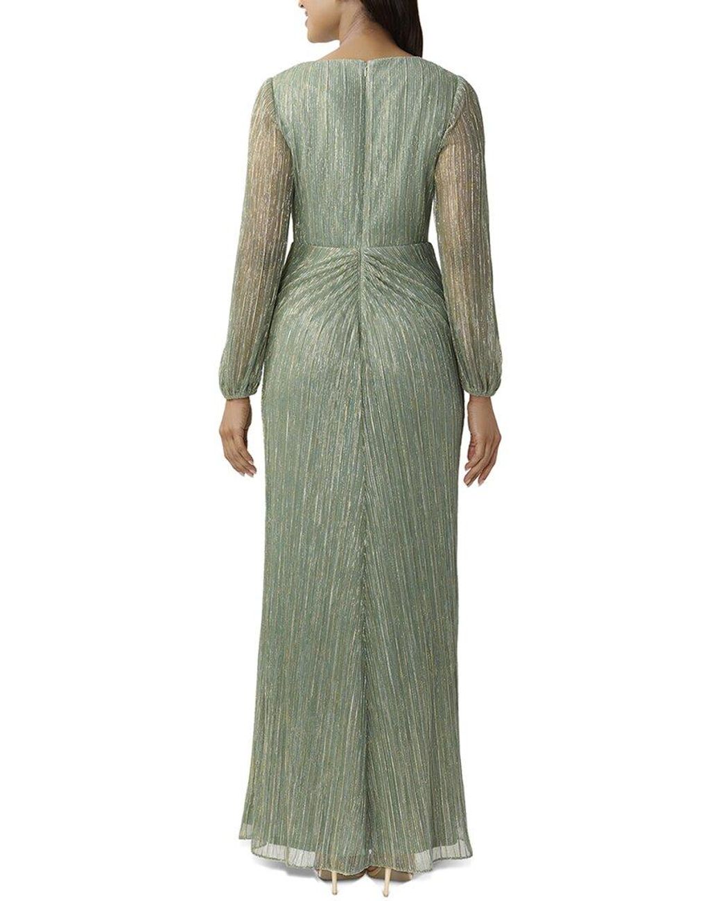 Adrianna Papell Green S Metallic Mesh Draped Gown Special Occasion Dress