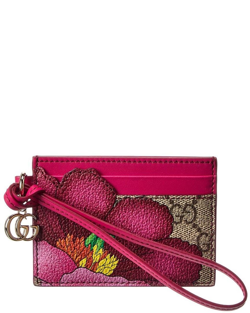 Gucci Purple Floral Gg Supreme Canvas & Leather Card Case