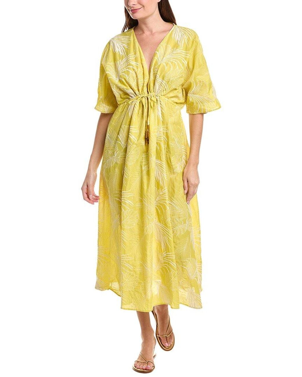 Natori White Palm Caftan Dress