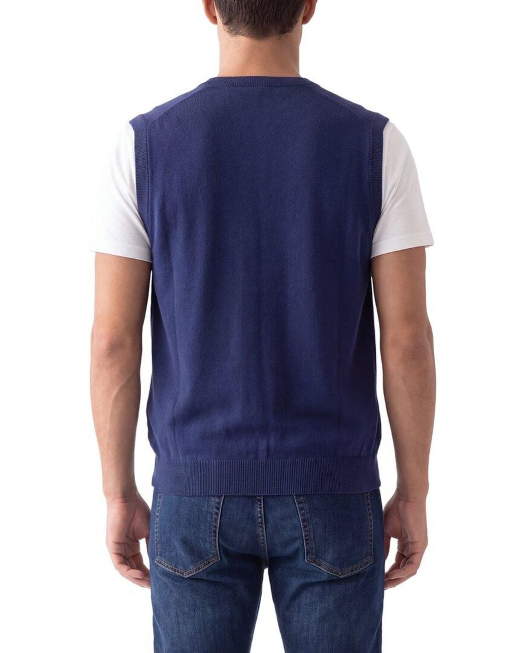 N.Peal Cashmere Blue Westminster Slipover Cashmere Vest for men