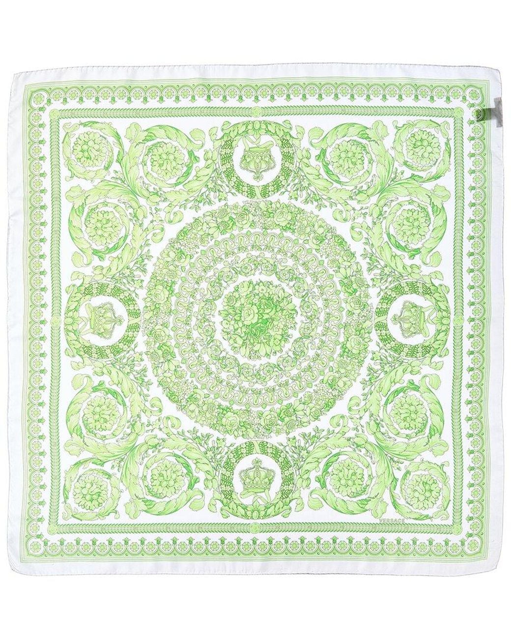 Versace Green Barocco Print Silk Scarf