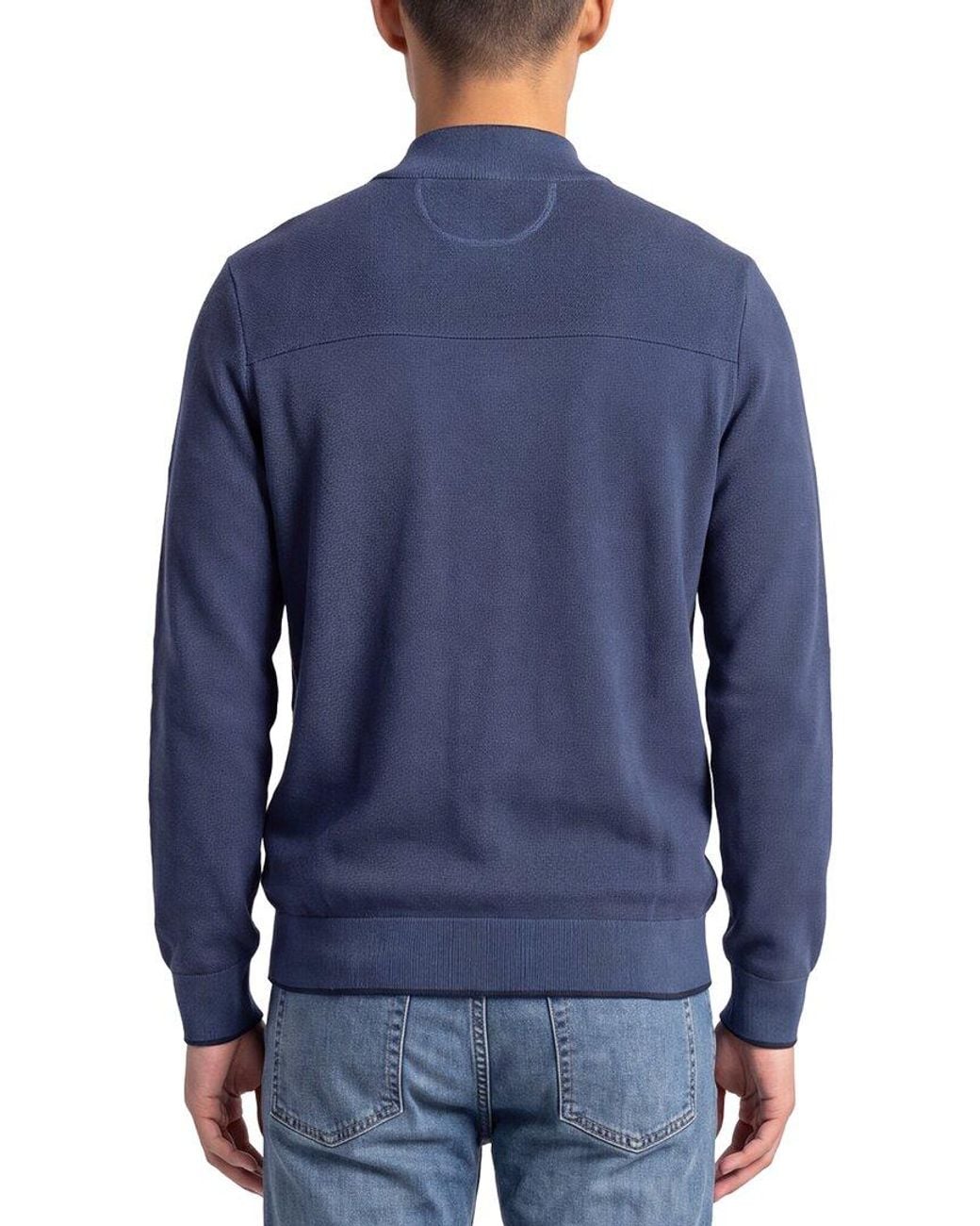 Raffi Blue Birdseye 1/4-Zip Mock Neck Sweater for men