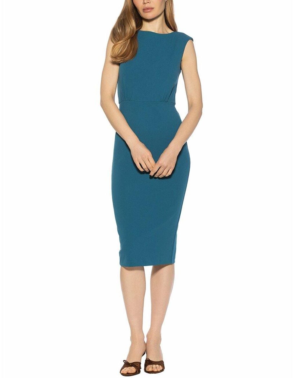 Alexia Admor Blue Noor Boatneck Blouson Midi Dress