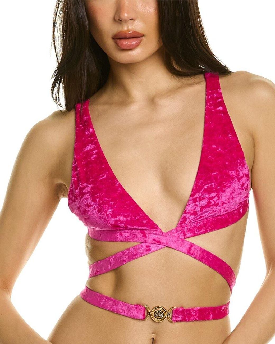Versace Pink Medusa 95 Velvet Bikini Top