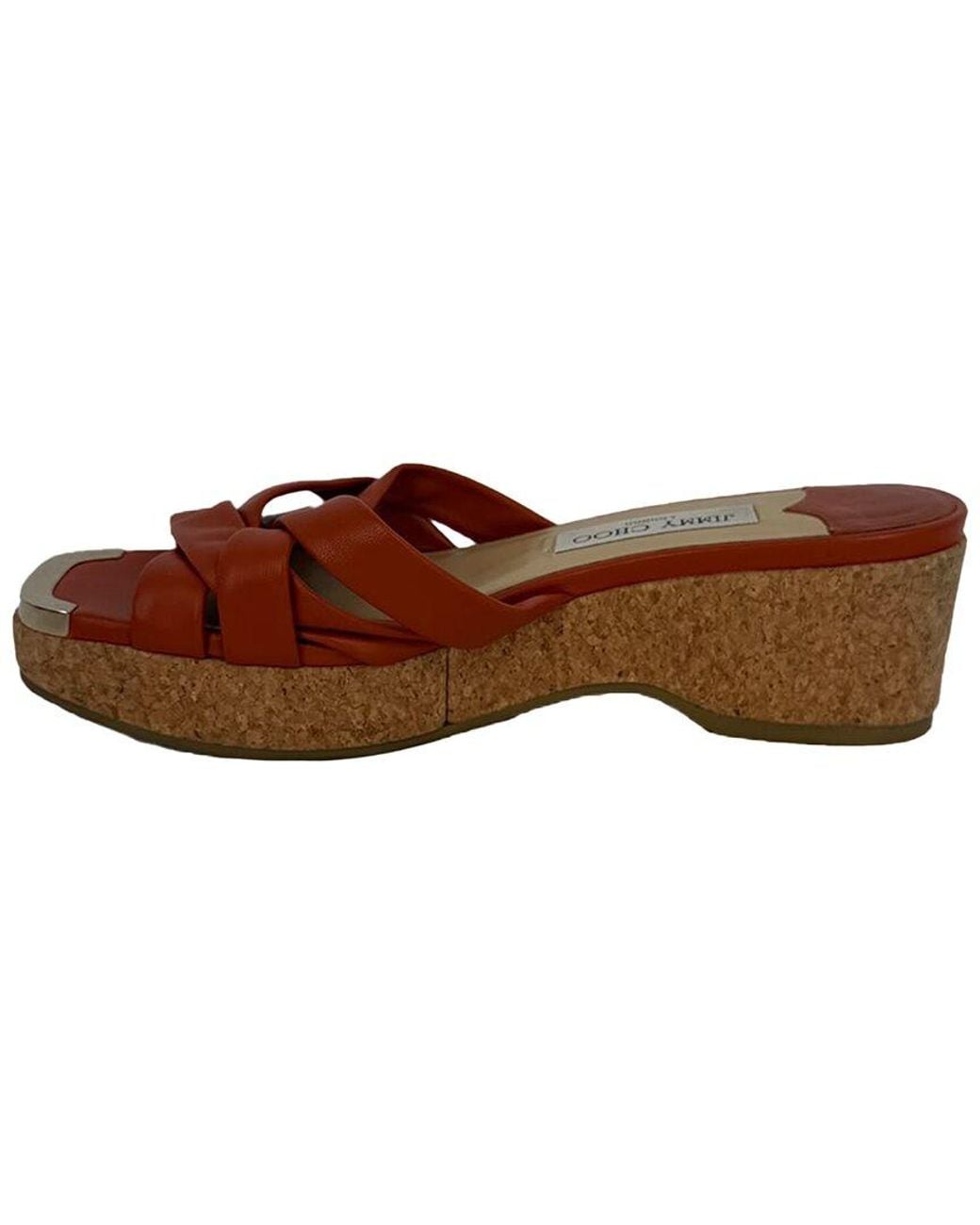 Jimmy Choo Brown Leather Maribou 50 Platform Wedge Slide Sandal (authentic Pre-loved)