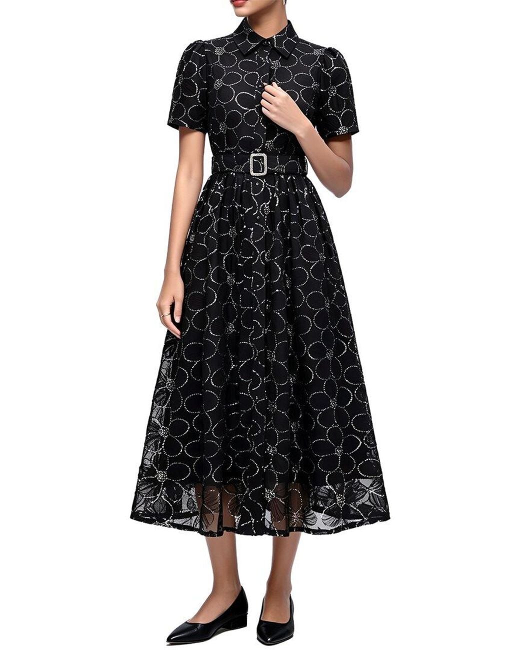 Linda Charm Black Midi Dress